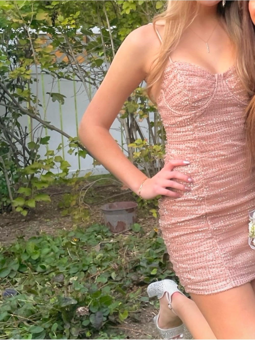 Hello Molly Sequin Pink/Champagne Ruched Bodycon Dress